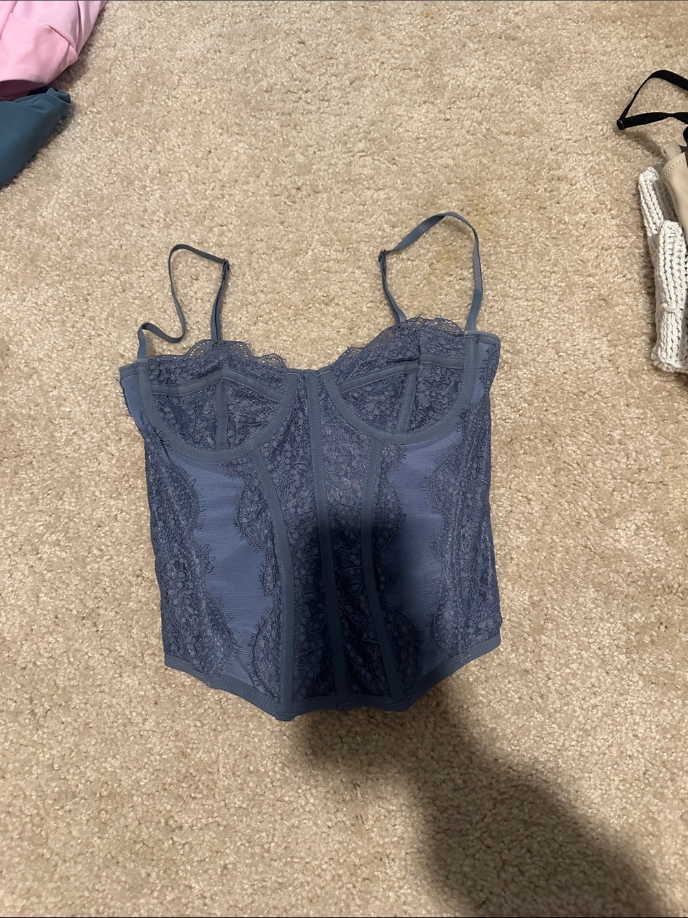 Urban Outfitters Dusty Blue Lace Bustier Corset Top